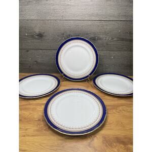 Royal Worcester Regency Blue & Gold 10-3/4” Dinner Plates England ~set Of 4